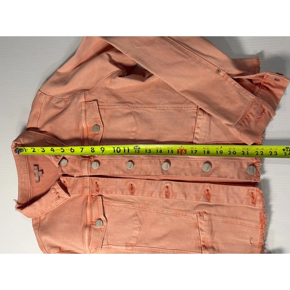 Dear John Denim Jacket Peach Distressed Raw Hem Button Up Cropped M Womens‎